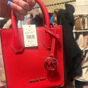 Michael Kors Red Mini Tote with MK Charm